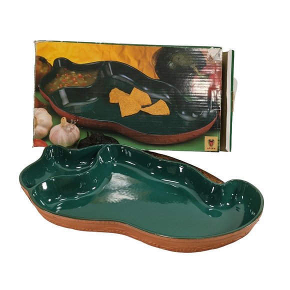 Ariba Glazed Terra Cotta Chili Nachos Mexican Style Chip & Dip Set Serving Dish - Picture 1 of 8